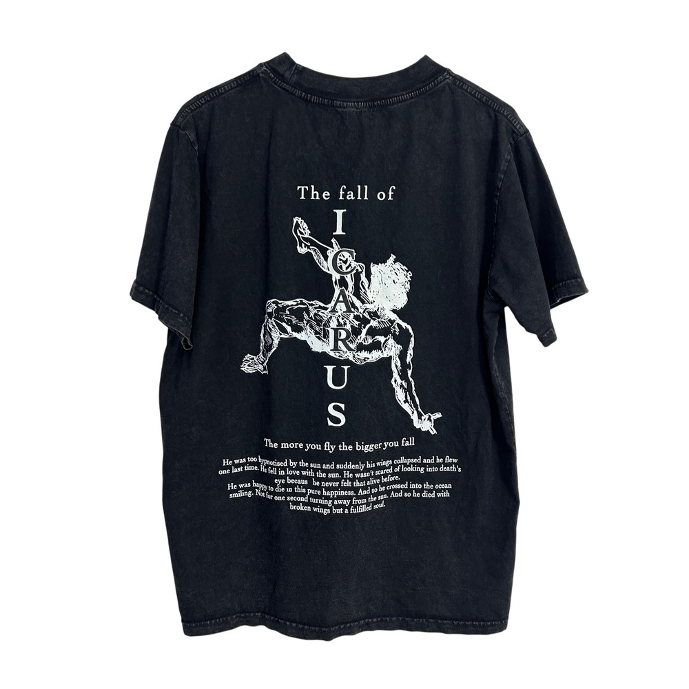 Icarus Greek Mythology Graphic Tee Washed Black Mens L Dark Academia Indie